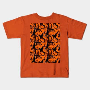 Black tangled abstraction on orange background. Kids T-Shirt